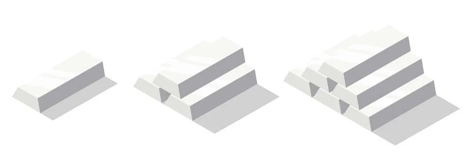 Isometric silver bars set. Silver bricks or ingot isolated Stock Illustration