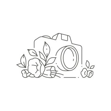 Isometric simple photo camera decorated by flowers plants for beauty blog pic Stock Illustration