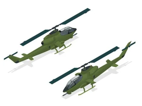 Isometric single-engine attack helicopter. Military air transport. Stock Illustration