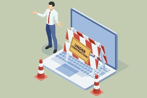 Isometric site under construction, Web Page Under maintenance , 404 Stock Illustration
