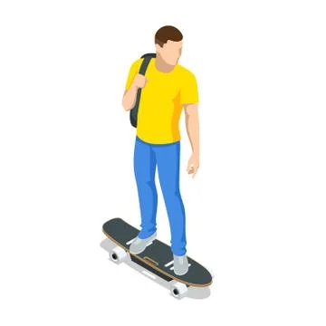 Isometric skateboard or longboard isolated on white. Man skateboarding. Sporty Stock Illustration