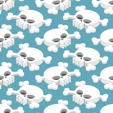 Isometric Skull seamless pattern. Head skeletal pattern. Crossbones texture.  Stock Illustration