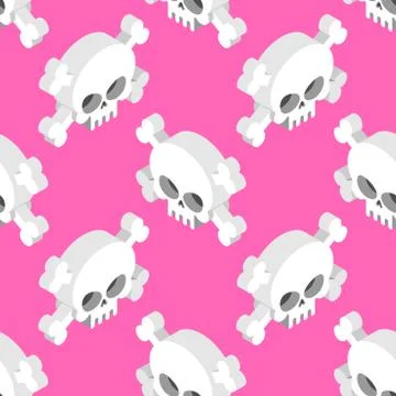 Isometric Skull seamless pattern. Head skeletal pattern. Crossbones texture.  Stock Illustration