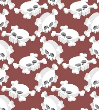 Isometric Skull seamless pattern. Head skeletal pattern. Crossbones texture.  Stock Illustration