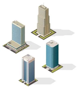 Isometric skyscraper buildings 3d vector icons Stock Illustration