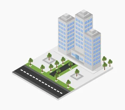 Isometric skyscraper illustrated in vector on white background Stock Photos