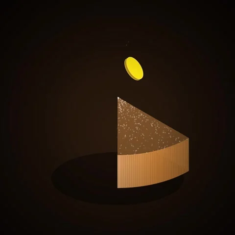 Isometric slice of chocolate cake with yellow topping, isolated on dark bac.. Stock Footage 346928856