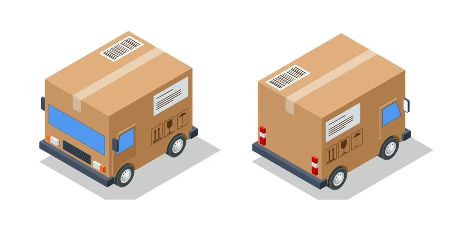 Isometric small cargo delivery van. Van with delivery packages, Delivery home Stock Illustration