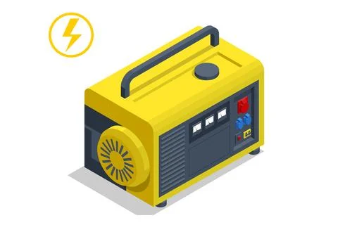 Isometric small yellow external mobile diesel generator for emergency electric Stock Illustration