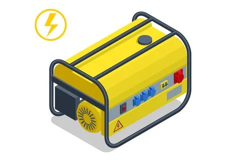 Isometric small yellow external mobile diesel generator for emergency electric Stock Illustration