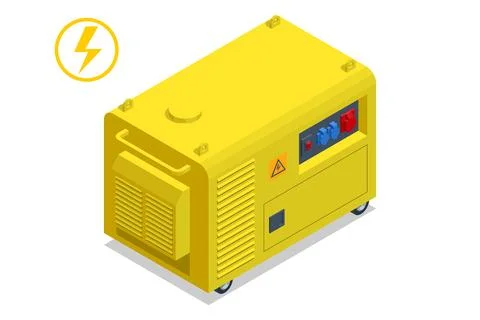 Isometric small yellow external mobile diesel generator for emergency electric Stock Illustration