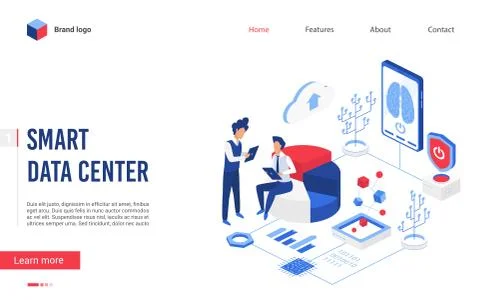 Isometric smart data center vector illustration, cartoon flat website interface Stock Illustration