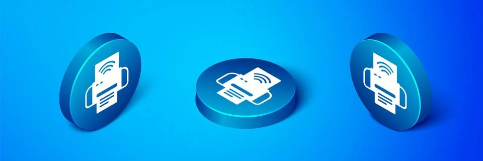 Isometric Smart printer system icon isolated on blue background. Internet of Stock Illustration