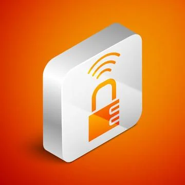 Isometric Smart safe combination lock icon isolated on orange background. C.. Stock Illustration