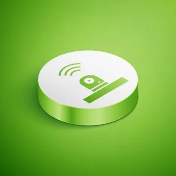 Isometric Smart security camera icon isolated on green background. Internet of Illustrazione stock