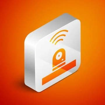 Isometric Smart security camera icon isolated on orange background. Internet of Stock Illustration