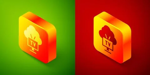 Isometric Smart Tv icon isolated on green and red background. Television si.. Illustrazione stock