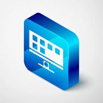 Isometric Smart Tv icon isolated on grey background. Television sign. Blue sq Illustrazione stock