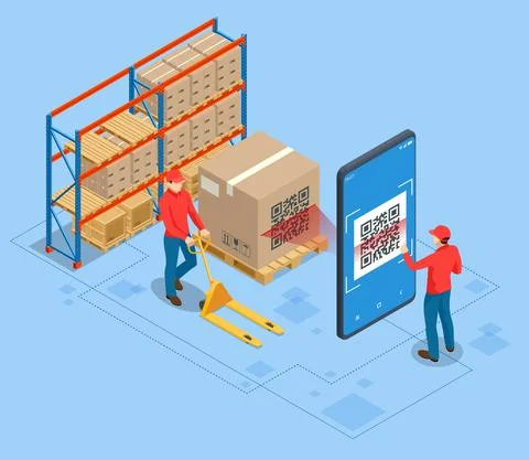 Isometric Smart warehouse management system. Concept of automatic logistics Stock Illustration
