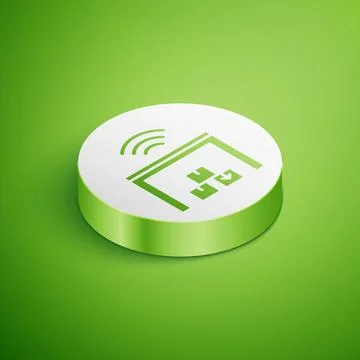 Isometric Smart warehouse system icon isolated on green background. White c.. Ilustración de archivo