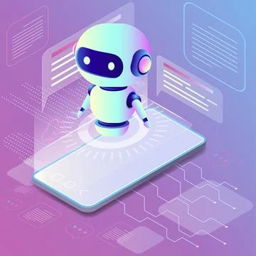 Isometric smartphone and chat bot Stock Illustration