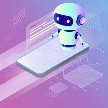 Isometric smartphone and chat bot Stock Illustration