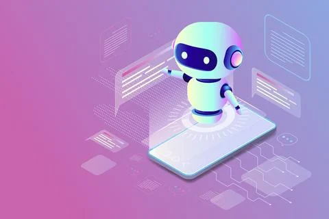 Isometric smartphone and chat bot Stock Illustration
