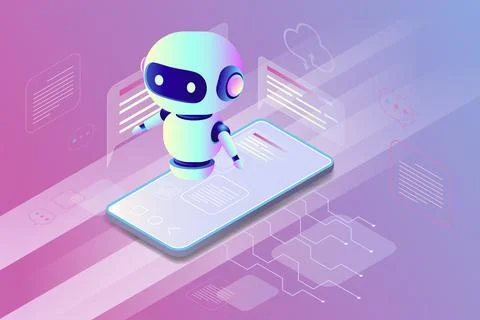 Isometric smartphone and chat bot Stock Illustration