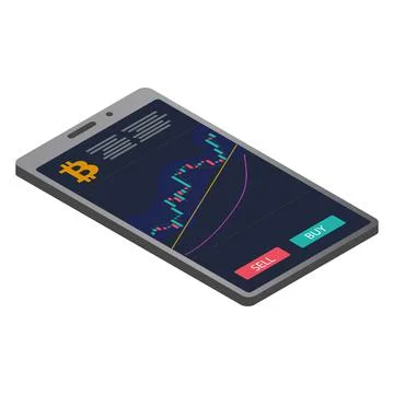 Isometric smartphone with bitcoin chart and buy and sell buttons isolated Stockillustratie