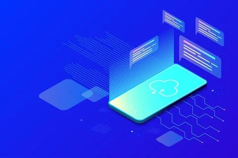 Isometric smartphone on blue background Stock Illustration