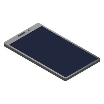 Isometric smartphone with dark blank screen and copy space isolated on white. Stock Illustration