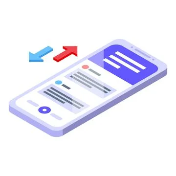 Isometric smartphone with data transfer arrows 스톡 일러스트