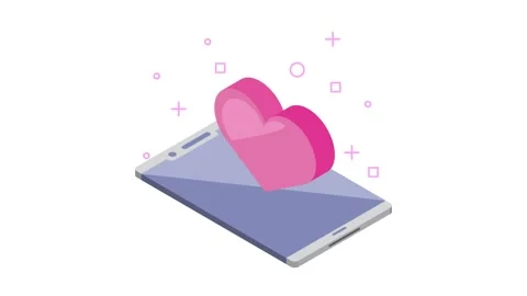 Isometric smartphone with floating pink heart symbol representing social me.. Stock Footage 338421209