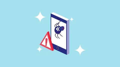 Isometric smartphone with malicious spider virus and warning alert notifica.. 스톡 동영상 334266696