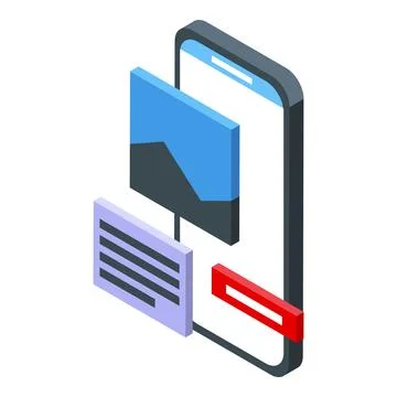 Isometric smartphone managing multimedia content, connecting image, text an.. Illustrazione stock