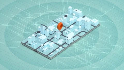 Isometric smartphone map with 3d city buildings and orange location pin ani.. Stock Footage 332387483