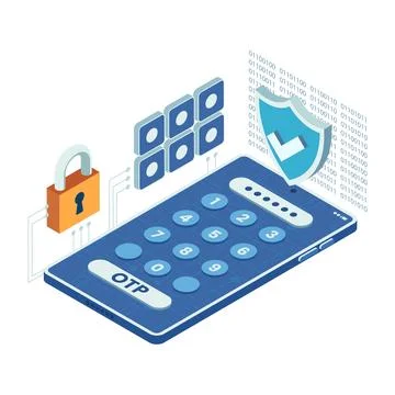 Isometric Smartphone with OTP Security and Digital Encryption Stockillustratie