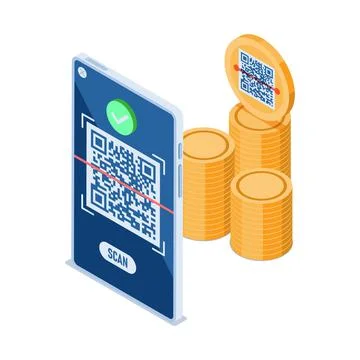 Isometric Smartphone Scanning QR Code for Payment Illustrazione stock