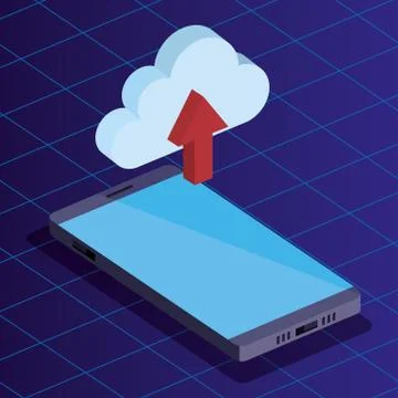 Isometric smartphone technology with cloud data upload イラスト素材