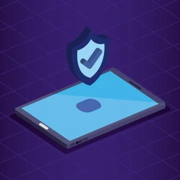 Isometric smartphone technology with shield security Illustrazione stock