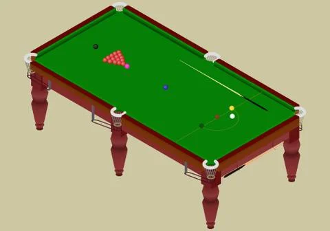 Isometric snooker playground table.Green table with balls and cue stick Stock Illustration