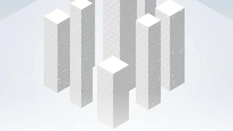 Isometric Snowfall Over Abstract Cityscape Towers, Winter Season, Minimalis.. Stock Footage 346660327