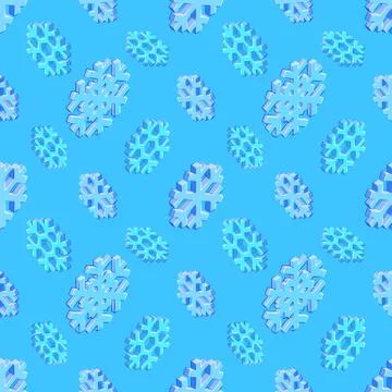 Isometric snowflake seamless pattern. 스톡 일러스트