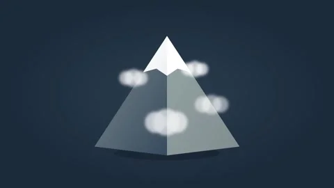 Isometric Snowy Mountain Peak with Drifting White Clouds on Deep Blue Backg.. Видео 346202242