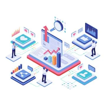 Isometric Social Media Content Performance Analytics Dashboard Illustrazione stock