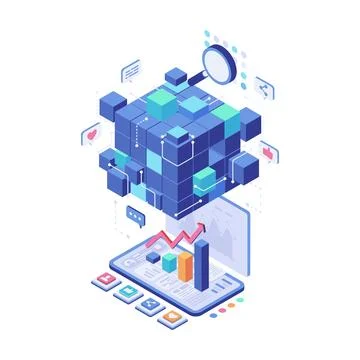 Isometric Social Media Data Analytics and Digital Marketing Strategy Stockillustratie