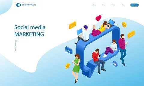 Isometric Social Network Concept. Chatting Mobile Application. Management Stock Illustration