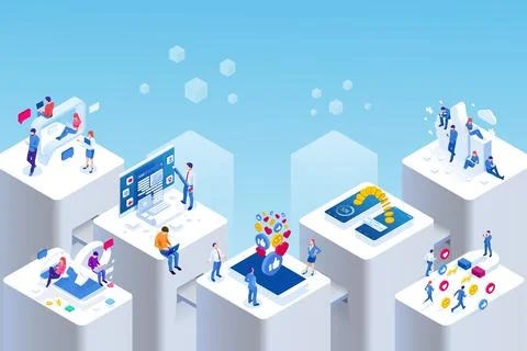 Isometric Social Network. Online Messaging Service. Online World. Internet Stock Illustration