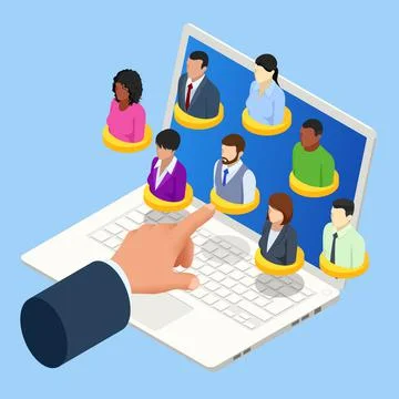 Isometric Social Network Web Site Surfing Concept. Global Communication Around Stock Illustration