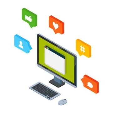 Isometric social networking, internet concept Stock Illustration
